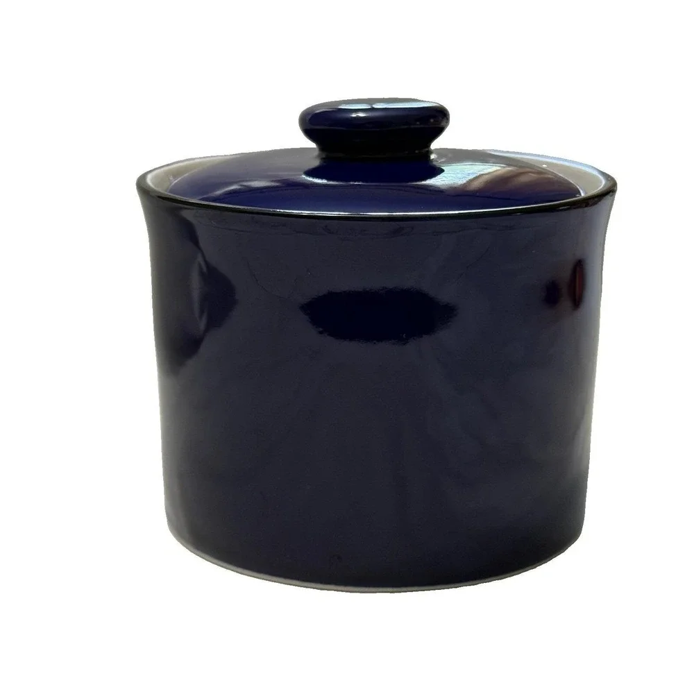 Gibson Sensations II Cobalt Blue Stoneware Canister Jar w Lid Kitchen Storage